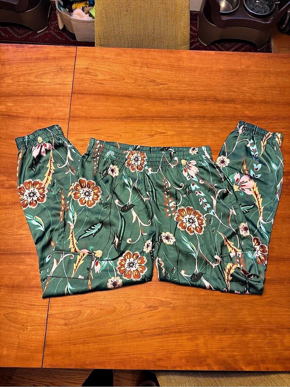 THML Floral Wide Leg Pants Green Size Large Like New